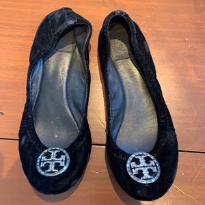 Tory Burch Minnie Travel Ballet Flat, Black Velvet